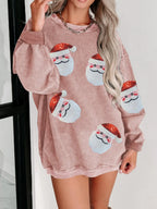 Sequin Santa Patch Ribbed Sweatshirt - Morsasale