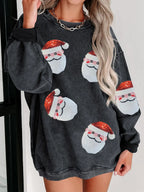 Sequin Santa Patch Ribbed Sweatshirt - Morsasale